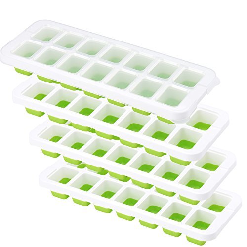 OMorc Ice Cube Trays 4 Pack [Upgraded Version], Easy-Release Silicone and Flexible 14-Ice Trays with Unique Removable Lid, Make Larger Ice Cubes, BPA Free, Stackable Durable and Dishwasher Safe