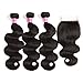 QinMei Hair Brazilian Virgin Hair Body Wave 3 Bundles with Closure 8A 100% Unprocessed Brazilian Body Wave Human Hair Weft With Lace Closure Free Part Natural Black Color (10 12 14 +8)