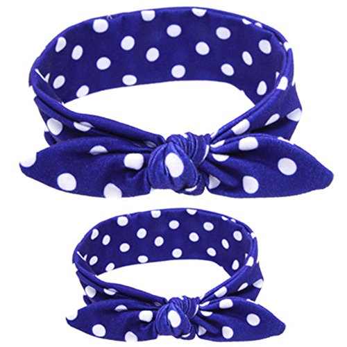 ZOONAI Parent Baby Girl Turban Headband Newborn Head Wrap Knotted Rabbit Headwear (Blue Polkadot) - Thumbnail 6