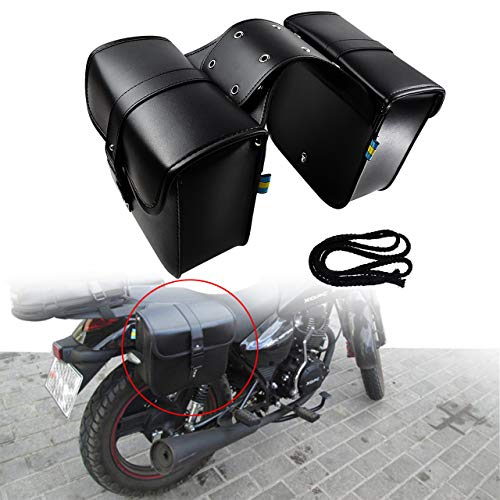 Rebacker Motorcycle Saddle Bag Universal for Harley for Honda for Yamaha Cruiser PU Leather Tool Bag Panniers,Black - Thumbnail 7