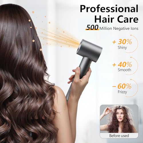Hair Dryer - 1 Min Fast Drying, 160,000 RPM High-Speed Blow Dryer with 500 Million Negative Ions, No Heat Damage, Low Noise, Lightweight, Professional Hairdryer with Diffuser & Nozzle