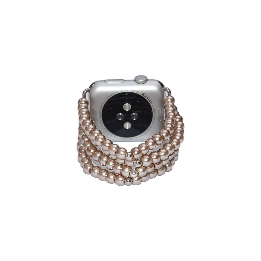 Watch Band for Apple Watch, Glass Pearl Watch Accessories Work with Apple Watch, 38mm 40mm 42mm 44mm Watch Strap for Apple Watch, Lugs Adapter, Watch Band Women for iWatch, No-clasp, Stretch Fit