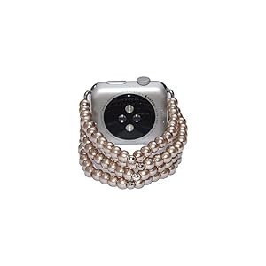 Watch Band for Apple Watch, Glass Pearl Watch Accessories Work with Apple Watch, 38mm 40mm 42mm 44mm Watch Strap for Apple Watch, Lugs Adapter, Watch Band Women for iWatch, No-clasp, Stretch Fit