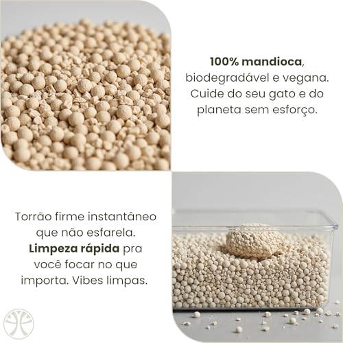 Areia de Mandioca para Gatos Torrão Firme Zero Odor Kit 2x4kg | Biodegradavel, granulos mistos de alta absorcao, descartavel no vaso sanitario, sem poeira, sem perfume artificial