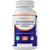 Vitamatic Glucosamine Chondroitin MSM Turmeric, 180 Capsules | Joint Support Supplement for Women &amp; Men* &ndash; Shellfish Free, Non-GMO, Made in USA