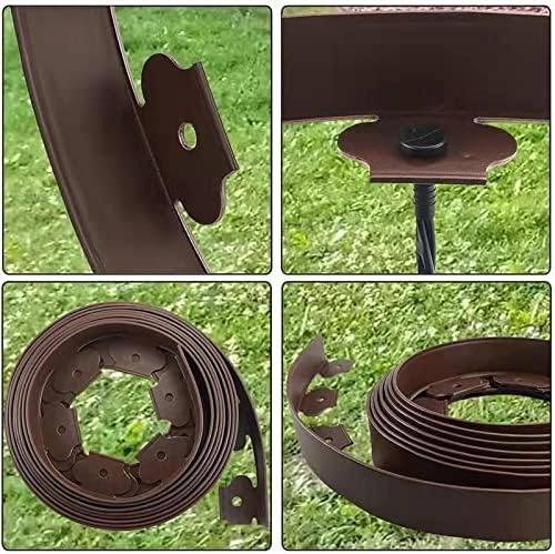 GARDEN EDGING，60FT LANDSCAPE EDGING WITH 60 SPIKES FOR LAWN 2 INCH TALL (60FT, BROWN)