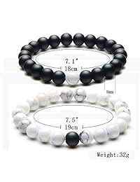 Brazaletes para parejas en piedra ágata negra mate y howlita de energía blanca.