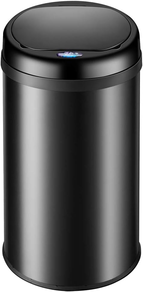 monzana Sensor Mülleimer 56L Abfalleimer mit LED Funktionsanzeige Automatik Müllbehälter Abfallbehälter Edelstahl Papierkorb mit Bewegungssensor und Deckel schwarz
