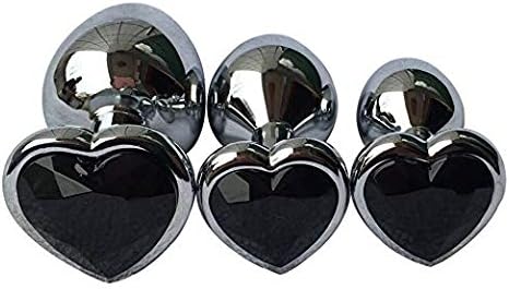 Sandy(US) NEWkf-b1 3Pcs Set Luxury Metal Butt Toys Heart Shaped Anal Trainer Jewel Butt Plug Kit S&M Adult Gay Anal Plugs Woman Men Sex Gifts Things for Beginners Couples Large/Medium/Small,Black