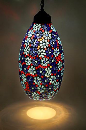 Earthenmetal Handcrafted Beads and Crystal Decorated Glass Mosaic Hanging Light