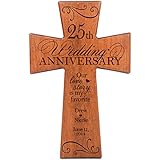 LifeSong Milestones Personalized 25th Wedding Anniversary Cherry Wood Wall Cross Gift for Couple 25 Year for Her, Silver for Him Our Love Story is My Favorite (12x17)