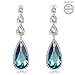 Teardrop Earrings with Crystals Blue Green Big Gem Emerald for Unique Women Grandma Dainty Jewelry Anniversary Wife Birthday Lover Drop
