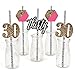 Chic 30th Birthday - Pink, Black and Gold Paper Straw Decor - Birthday Party Striped Decorative Straws - Set of 24