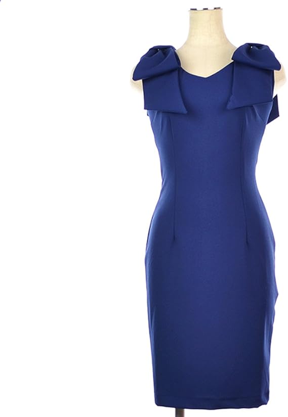 Amazon Rinascimento リナシメント タイトシルエット ストレッチ リボン ワンピース ドレス 17秋冬 ブルー S ワンピース チュニック 通販