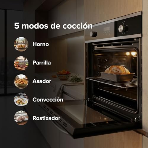 AVERA Horno empotrable de Gas LP con asistencia por conveccion, Capacidad de 58 L, 5 Modos de cocción, Temporizador digital 24 hrs, Contro por perillas, Temperatura 130 a 250°C | HE01LP