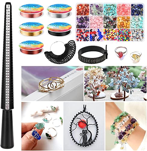 Upwaston Crystal Jewelry Kit with 15 Colors Ring Making Beads, Upston 755Pcs Jewelry Making kit with Gemstone Beads, Jewelry Wire, Pliers and Other DIY Jewelry Ring Making Supplies
