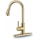 WEWE Gold Kitchen Faucet with Pull Down Sprayer, Single Handle Brushed Gold Kitchen Sink Faucets Stainless Steel Brass Copper Commercial RV 1 or 3 Hole, Champagne Bronze