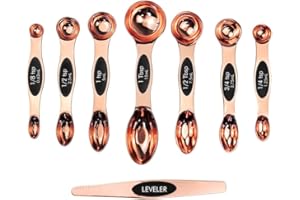 CH1EF Magnetic Measuring Spoons Rose Gold Set Stainless Steel Stackable Teaspoons Tablespoons Dual Sided Spoon set of 8 for Measuring Dry and Liquid Ingredients