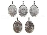 20 CleverDelights Oval Pendant Trays - Shiny Silver Color - 18 x 25 mm - Pendant Blanks Cameo Bezel Cabochon Settings - 11/16