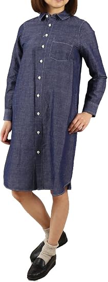 Amazon Co Jp ルミノア Le Minorコットンリネンシャンブレー長袖シャツワンピースml 179 38 M 29 ネイビー 服 ファッション小物