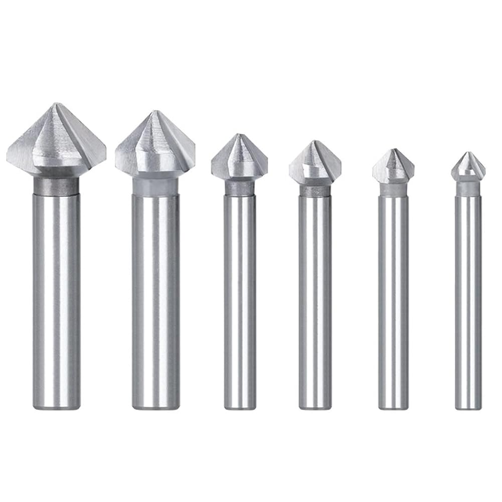 Teocpai 6 pieces HSS countersink drill bit, 90° HSS countersunk head, deburring, cylindrical screw tool, suitable for DIY 6.3/8.3/10.4/12.4/16.5/20.5 mm