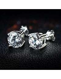 Pendientes de tuerca de plata de ley 925, 0.197 in, circonitas cúbicas transparentes, para mujeres, niñas, hombres, regalo, plata de ley
