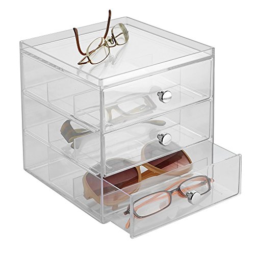 InterDesign 36230 3 Drawer Glass Vanity Organizer, Clear