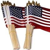 Anley LOT of 50 USA 4x6 in Wooden Stick Flag - July 4th Decoration, Veteran Party, Grave Marker, etc. - Handheld American Flag with Kid Safe Golden Spear Top (Pack of 50)