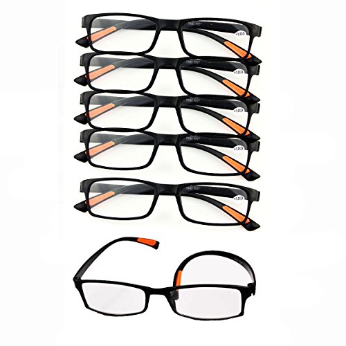 Lily Garden 6 Pairs Reading Glasses Full Frame Black with Orange (2.00)