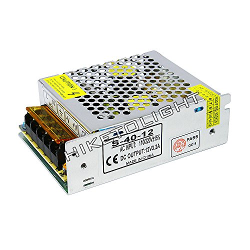 MOVINGTECH LED Power Supply DC Output 12V 3.2A Aluminum Box Universal Regulated Switching Adaptor Transformer Driver AC Input 110/220V for 12V LED Strip Module CCTV