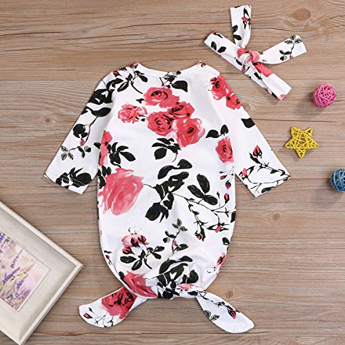 Newborn Baby Floral Sleeping Gown Swaddle Sack Coming Home Sleepwear Romper Sleeping Bags Outfit (White, 0-18 Months)