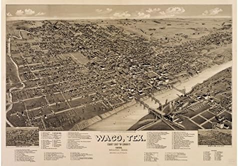 Map of Waco Texas; Antique Map; Pictorial or Birdseye Map, 1886