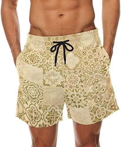 PLAO Mens Vintage Retro Style Swim Trunks Slim Fit Quick Dry Short Swimtrunks with Mesh Lining