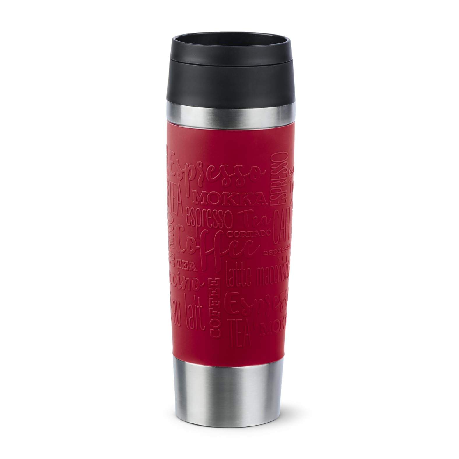 Emsa N20222 Travel Mug Classic Isolierbecher 0,5 Liter, neuer Komfort-Schraubverschluss, Edelstahl, 6h heiß und 12h kalt, 100% dicht, spülmaschinenfest, 360°-Trinköffnung, Dunkelrot