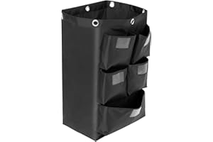QWORK Cart Bag with 5 Pockets, Replacement Janitorial Cart Bag 25 Gallon Capacity, Organizer Bag for Housekeeping Cleaning Ca