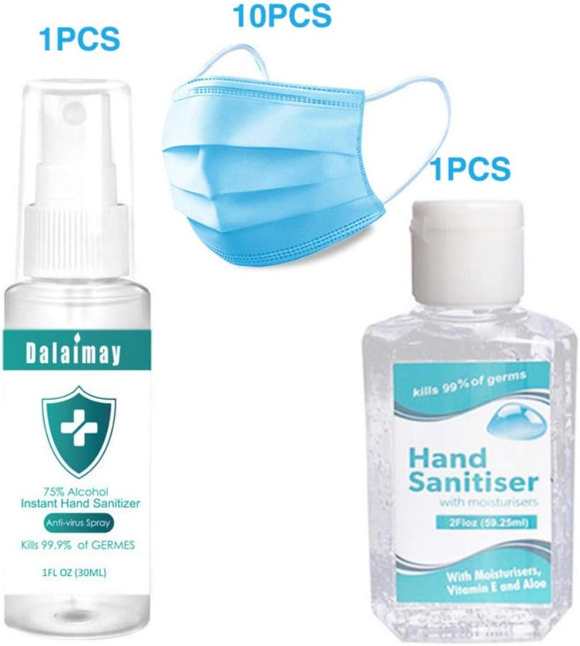 Bokze Travel Pack 60ml Hand Sanitizer Gel + 30ml Disinfectant Spray + 10 pcs Disposable Masks