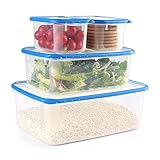 COZZINE Food Storage Containers, Airtight Leak Proof Lock Durable Plastic Microwaveable Bento Box Dishwasher and Freezer Food-Safe, BPA Free (Blue, 4-Piece)