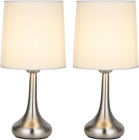 Bedside Table Lamps Small Nightstand Set Of 2 W Beige Fabric Shade Desk Lamp For