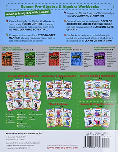 Kumon Algebra-Grades 6-8 (Kumon Middle School Math Workbooks) (Kumon Math Workbooks) Kumon Algebra-Grades 6-8 (Kumon Middle School Math Workbooks) (Kumon Math Workbooks) Paperback
