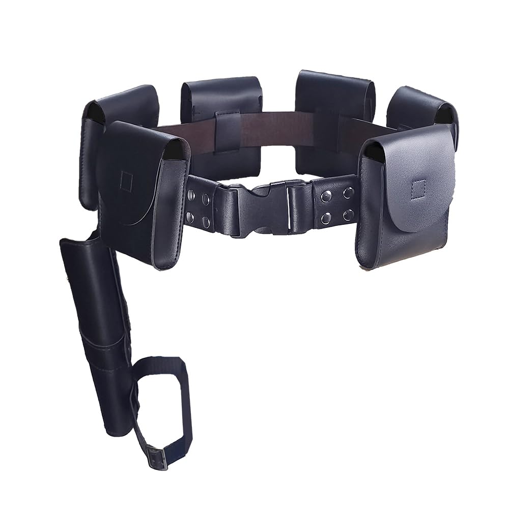 Photo 1 of Halloween Belt with 6 Pouches and Thigh Holster, Black Synthetic Leather, Adjustable Costume Accessory (Rivet decoration)