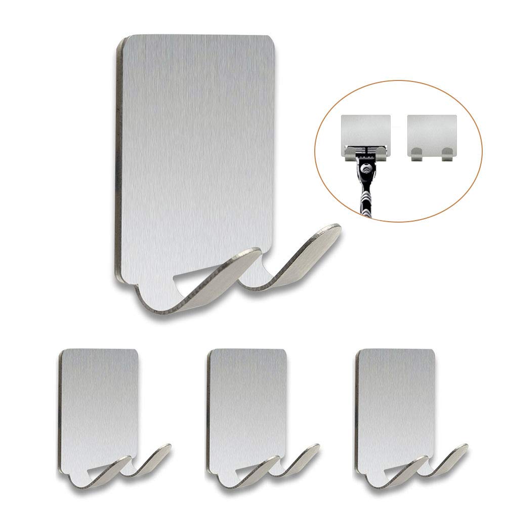 btcus4 3M Self Adhesive Wall Hooks Heavy Duty Wall Hanger for Robe Coat Towel Keys Bags Bathroom Kitchen and Office Stainless Steel 4-Pack