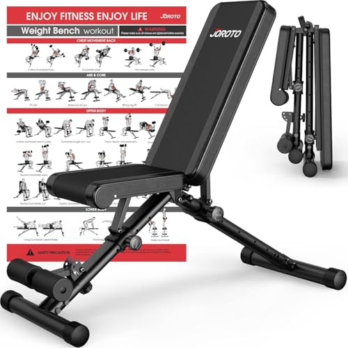 JOROTO Adjustable Weight Bench, Full Body Workout Strength Training Bench Press Foldable Incline Decline Bench Sit Up Exercise Equipment for Home Gym 700lbs/800lbs/1000lbs