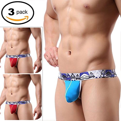 Years Calm Men's Sexy Underwear Pouch Thong, Temptation T-Back G-String Mesh Low-Rise Jock Strap Underpants (C: 3 Pack)