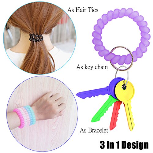 QY 10PCS Colorful Bright Colors Plastic Spiral Coil Wrist Band Key Ring Chain Frosted Series