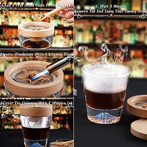 Cocktail Smoker Kit with 4 Flavors of Wood Chips for Cocktails, Whiskey, Bourbon & Meat, Old Fashioned Cocktail Smoker Kit, Flavor Drink Smoker Include Oak, Cherry, Apple and Pecan Wood Chips