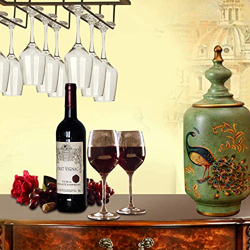 MOCOUM Wine Glasses Rack Under Cabinet Stemware Rack,Wine Glass Hanger Rack Wire Wine Glass Holder Storage Hanger for Cabinet Kitchen Bar (3 Rows) - Thumbnail 5