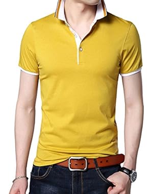Mens Casual Short Sleeve Tops Button Collared Polo T Shirt