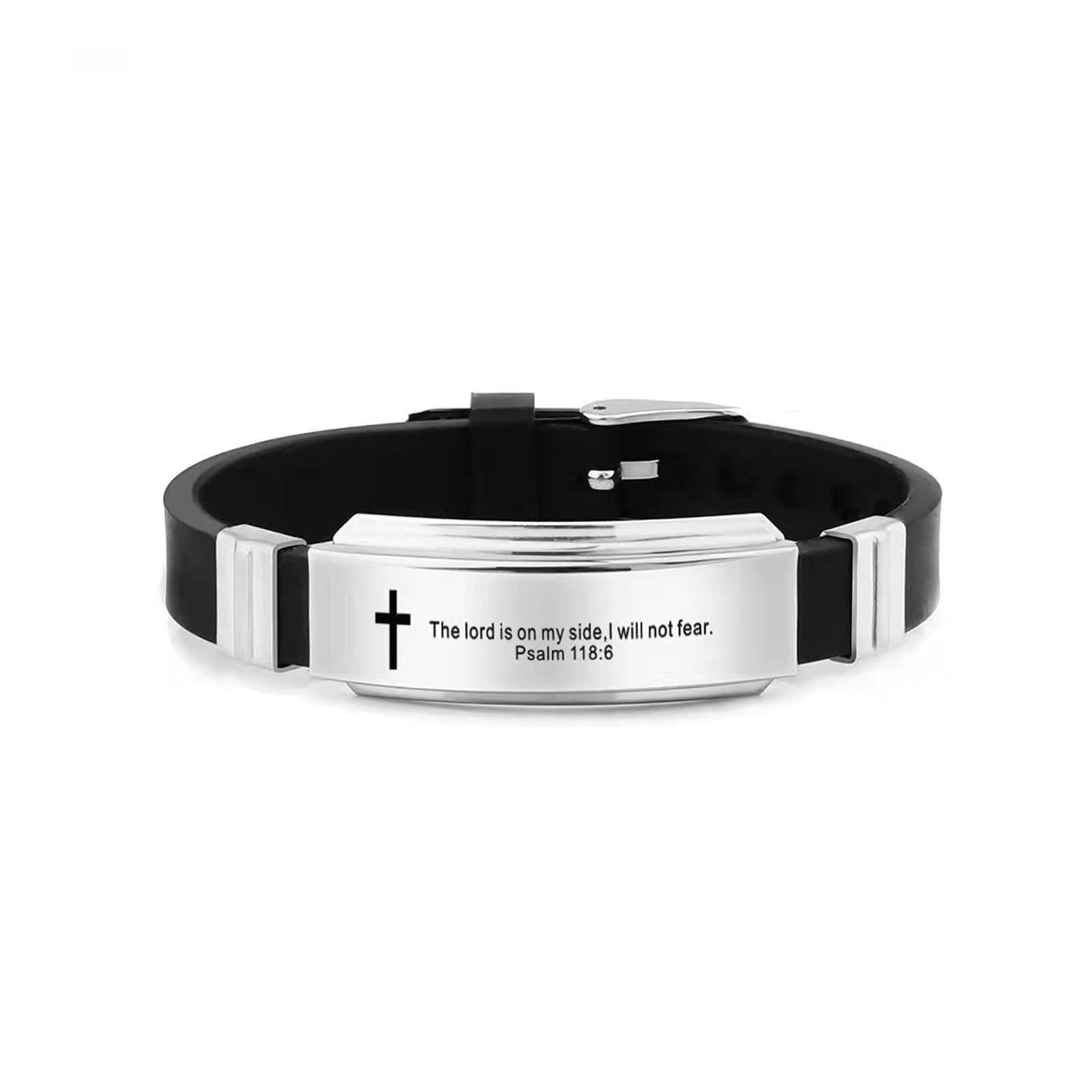 KunBead Jewelry Mens Cross Religious Christian Silicone Engraved Bracelet Wristbands with Scripture Quote Bible Verse Inspiring Gift for Women