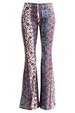 Fashionomics Womens BOHO COMFY STRETCHY BELL BOTTOM FLARE PANTS (XL, Bluepaisley)