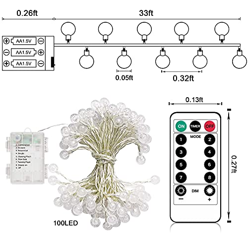 Batteriebetriebene Lichterkette – MUSUNIA Globus Lichterkette 10 m 100 LED batteriebetriebene Lichterkette, wasserdichte Gartenlichter für Innen- und Außenbereich, Weihnachtsdekoration (warmweiß)